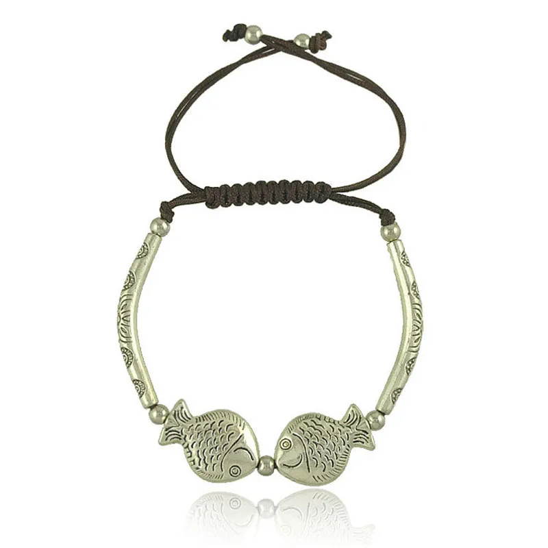 

Retro Auspicious Fish Bracelet One Direction Carved Double Fishes Bracelets for Women Bracelets & Bangles Brings Good Luck