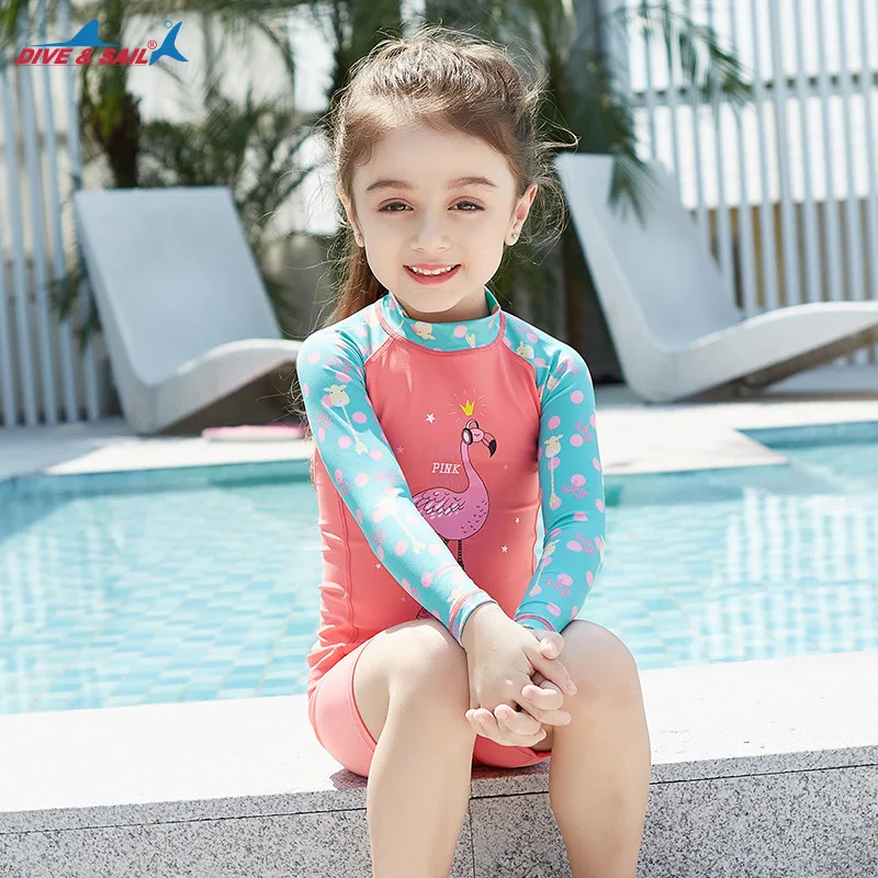 

Kids Swimming Diving Suit Two-piece Girls Quick-dry Children Swimsuit Water Sports Long-Sleeve UV Protection Swimwear Snorkeling