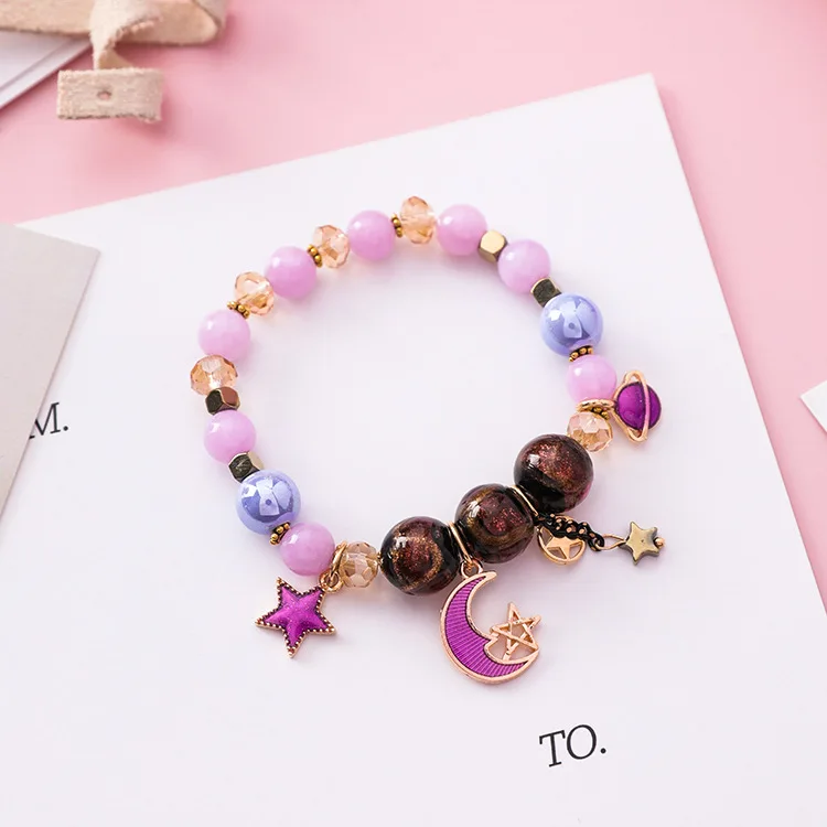 Модные ювелирные браслеты для женщин pulseira feminina Красочные эластичные бусины Звезда Луна подвеска Бохо браслеты и браслеты
