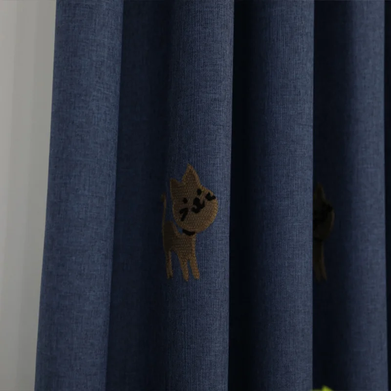 Затемненные шторы с вышивкой в виде мультяшного кота для гостиной, детские шторы для спальни, оконные шторы для детской комнаты, Индивидуальный размер - Цвет: dark blue