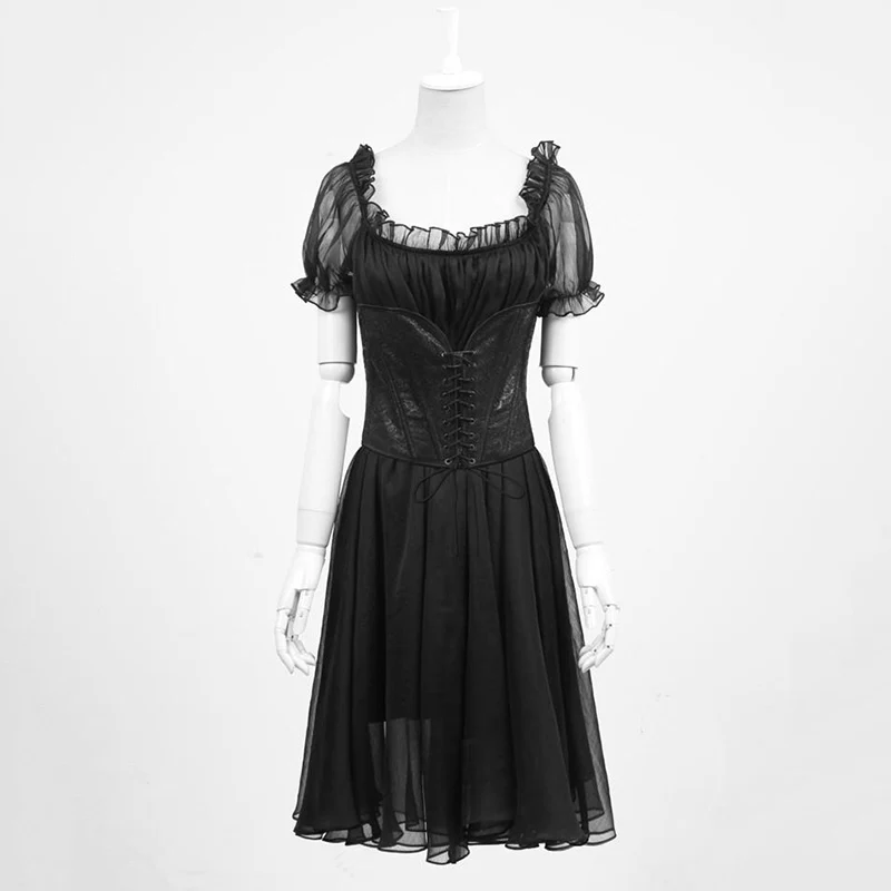 Steampunk Gothic Victorian Summer Black Y Lace Backless Women Steampunk Gothic Victorian Summer Black Y Lace Backless Women Dress Punk Vintage Two Pieces Short Sleeve Dresses In From S Clothing