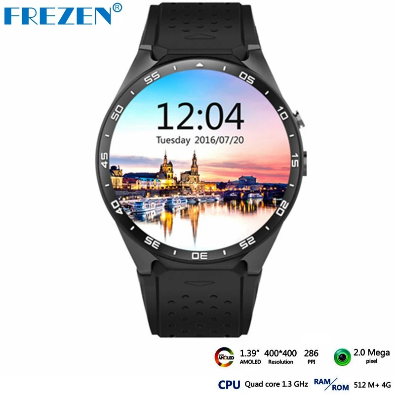

FREZEN Kingwear KW88 Android 5.1 Smart Watch 3G WIFI 1.39 inch SmartWatch Phone Mtk6580 Nano SIM Heart Rate Monitor PK X200