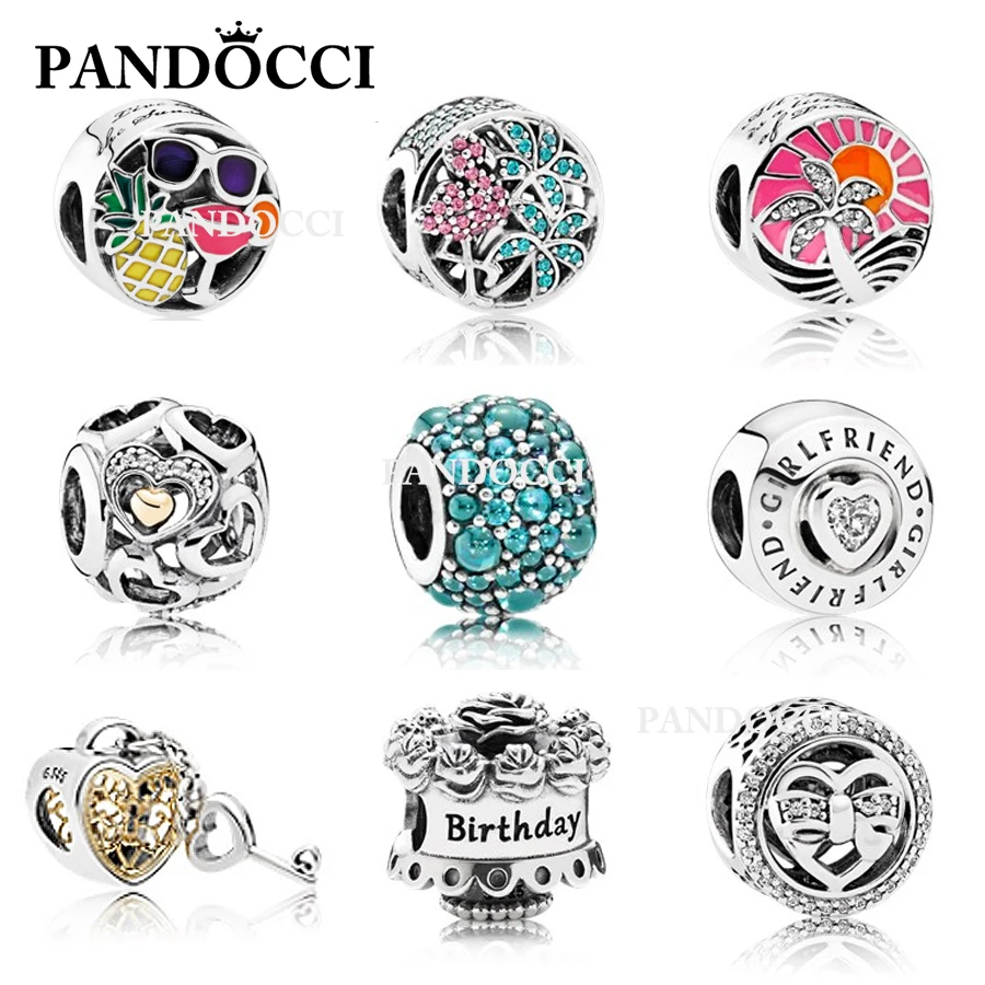 

PANDOCCI 100% 925 Sterling Silver Hollow shine Fruit beer pattern Charm Beads Fit Bracelet DIY bracelet The factory wholesale