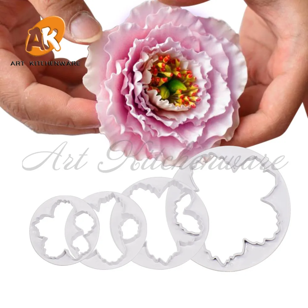 Chocolate Gum Paste Crafts Flower 4 pc Cutter Press Set for Fondant