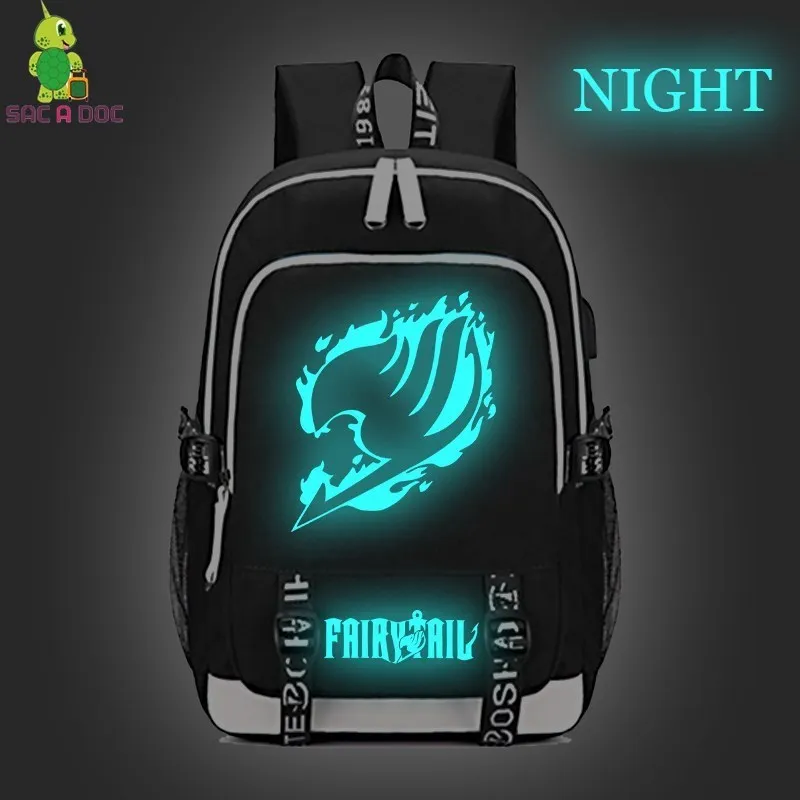 

Fairy Tail Multifunction Backpack Luminous School Bags for Teenage Girls Boys USB Charging Laptop Backpack Large Travel Bags