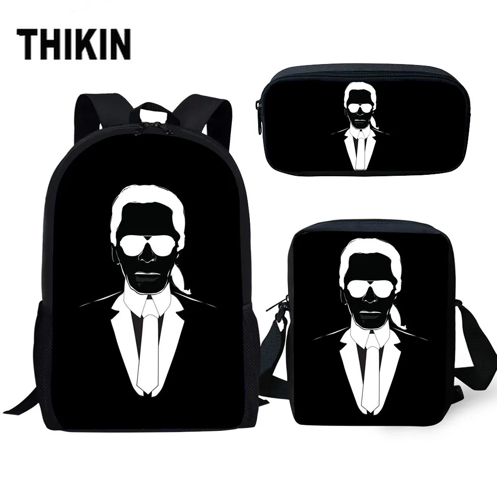 

THIKIN Cartoon School Bag Karl Lagerfelds&Cat Students Backpack Set/3PCS Bookbag for Girls Women Kids Notebook Satchel Daypack