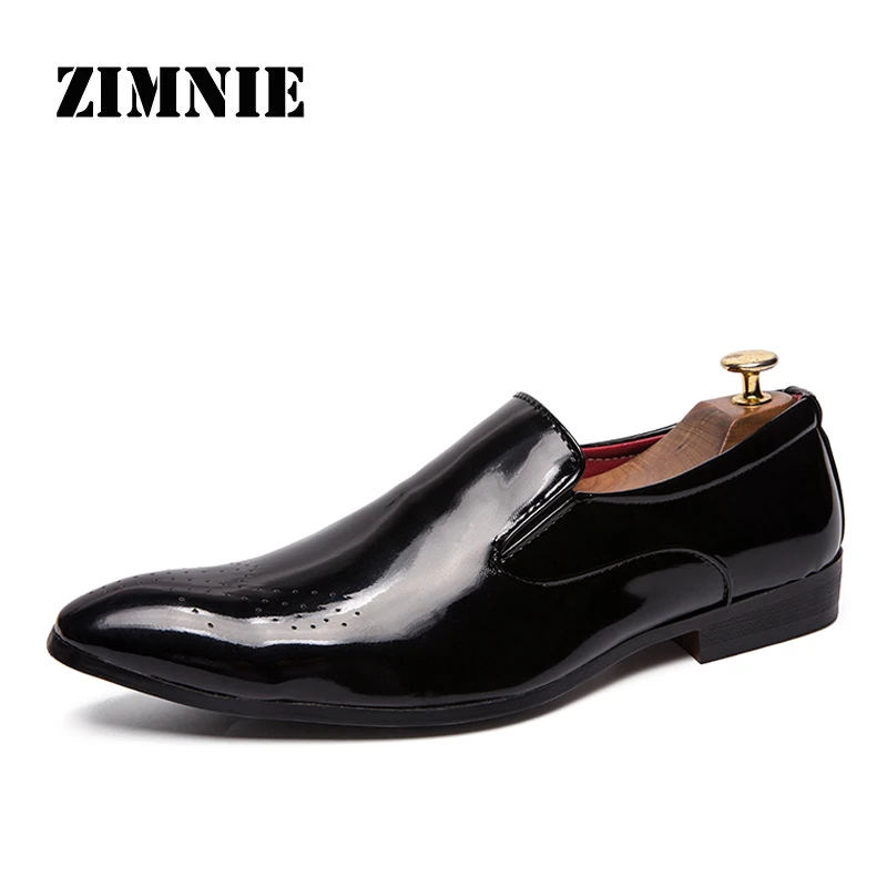 

ZIMNIE Brand Top Quality Handmade Patent Leather Men Dress Shoes Men Fashion Luxury Wedding Party Dress Shoes Footwear 39~45