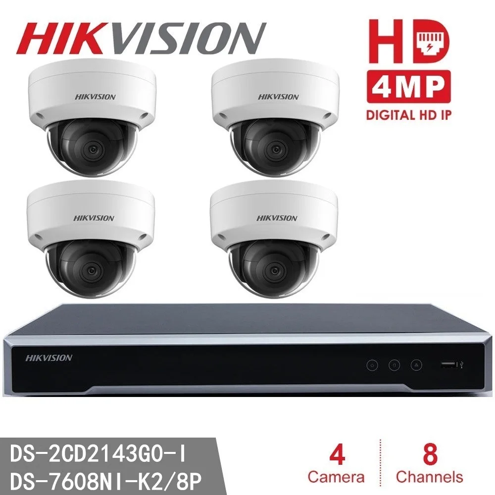 Камера видеонаблюдения Hikvision H.265 камера безопасности с разрешением 8 Мп NVR 4 шт.