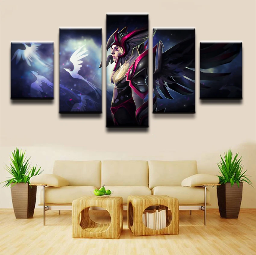  Canvas Oil Printed Painting 5 Panel Wall Art Picture DOTA 2 Vengeful Spirit Modular Artwork Framewo