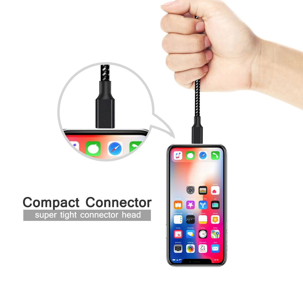 USB кабель для iPhone X XS Max нейлоновый плетеный кабель для передачи данных 2.4A Быстрая зарядка USB кабель для iPhone iPad iPod кабельный трос мобильного телефона