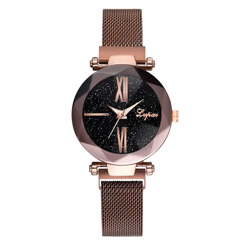 Luxury Gold Watches Women 2019 New Fashion Starry Sky Wristwatches Mesh Magnetic Strap Waterproof Quartz Watches Montre Femme
