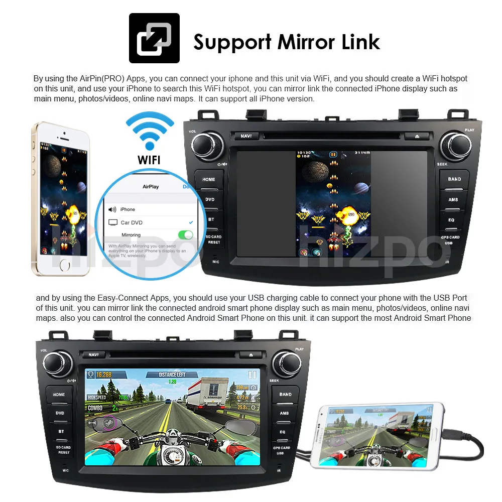 Excellent 8" 2Din Android8.1 Car DVD Player for Mazda 3 Mazda3 2010-2013 with BT 4G Wifi Radio GPS 2GRAM SWC RDS DVR DAB DTV+Rear Camera 9