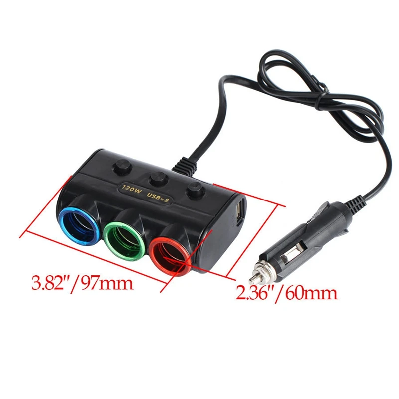 Двойной USB порт 3 Way Авто розетка для автомобильного прикуривателя сплиттер зарядное устройство штепсельный адаптер для iphone/цвет случайный