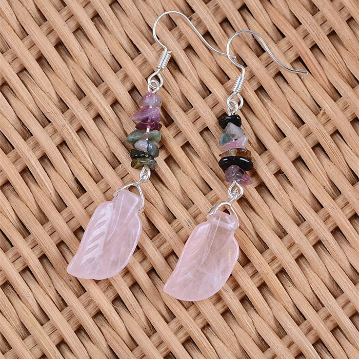 

crystal powder leaves South Korea folk style retro Earrings Korean female long personality hypoallergenic Earrings