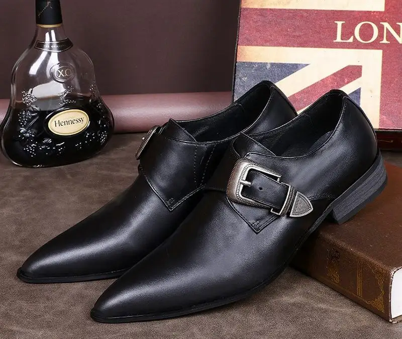 Роскошные модные мужские оксфорды из натуральной кожи; черные деловые туфли для свадебного торжества; мужская обувь на плоской подошве с пряжкой