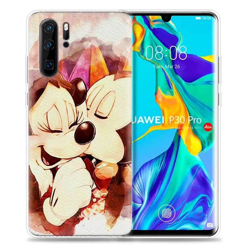 Чехол для huawei P30 P20 P10 P9 mate 10 20 Lite Pro, чехол для мобильного телефона P Smart Z Plus, чехол для влюбленных с поцелуями, Микки и Минни Маус