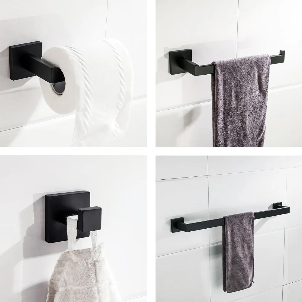 Matte Black Stainless Steel Bathroom Hardware Accessories Set Robe Hook