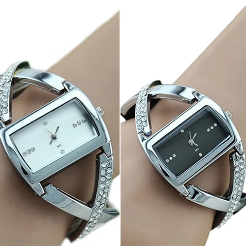 

Fashion Womens Crystal Rhinestone Stainless Steel PU Leather Strap Analog Quartz Dress Bracelet Wrist Watch