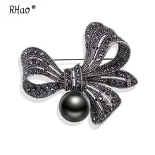 Jewelry gun Black Bowknot Brooch pins with Rhinestones font b Vintage b font Simulated Pearl Brooches