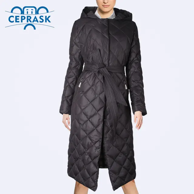 Cheap Ceprask 2016 women's winter down jacket Plus Size X-Long female coats Slim Belt fashion  Warm Parka camperas casaco High Quality