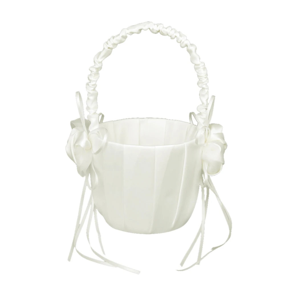  Bud Wedding Flower Girl Basket Satin Decor Romantic Ceremony Supply