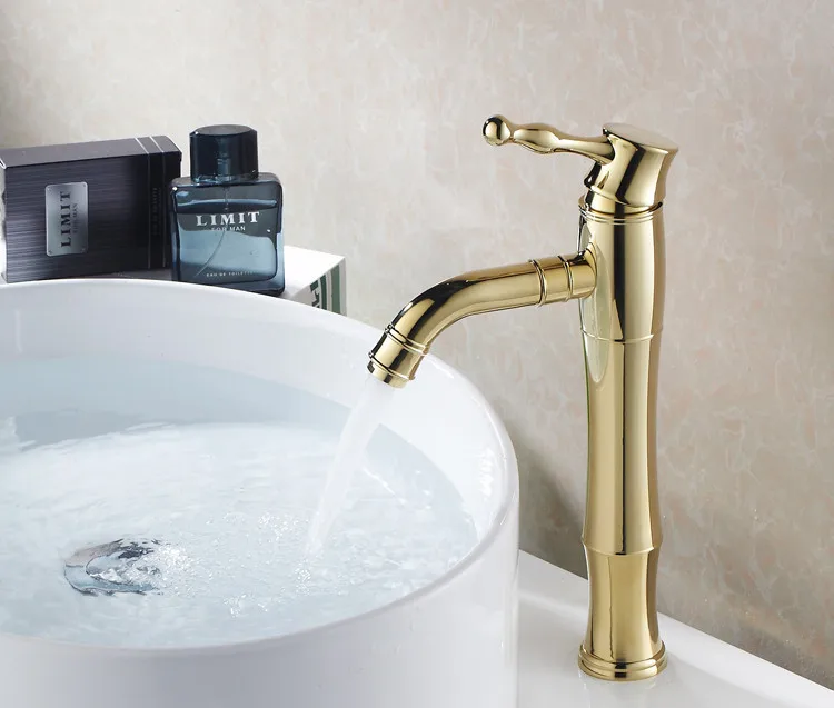 الشحن مجانا الخيزران الذهب 360 درجة دوارة تل ti-pvd نحاس بالوعة الحمام الغرور/حوض torneira cozinha صنابير خلاطات صنابير