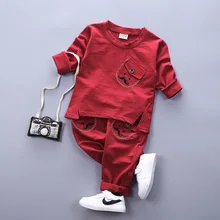 Весна/осень Новая одежда для малышей, комплект хлопок Футболка с длинными рукавами+ штаны, комплект из 2 предметов, От 0 до 3 лет Одежда для маленьких мальчиков Одежда для девочек, комплекты