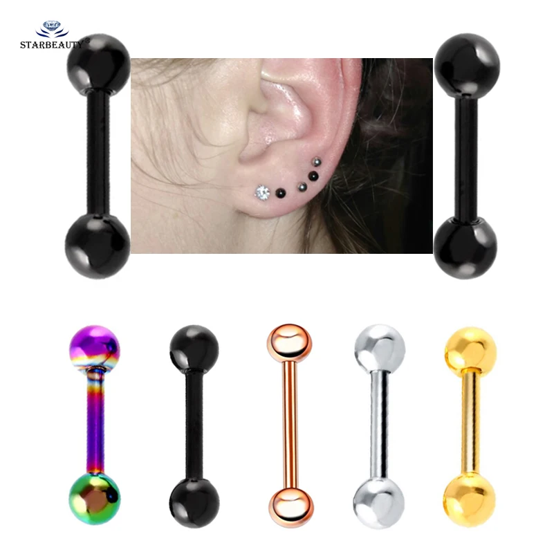 2pcs/lot Cute Black Barbell Ear Piercing Tragus Cartilage Earrings