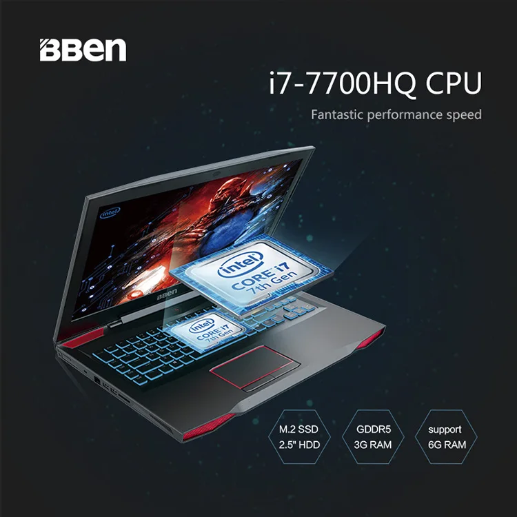 BBEN G17 Ноутбук игровой Тетрадь портативный компьютер Windows 10 Intel I7 7700HQ Nvidia GDDR5 32G RAM +