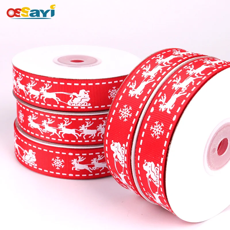 

1Roll 9M*2cm Christmas Ribbon Grosgrain for Decoration Xmas Gifts Box Wrapping Ribbon Reindeer Printing Satin Ribbon Handicrafts