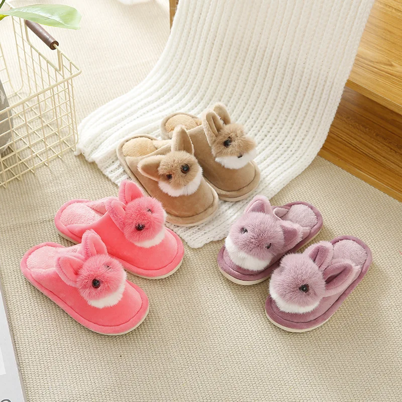 kids home shoes slippers girls cartoon rabbit indoor slippers children cotton slippers winter/auutmn baby warm shoes cute velvet