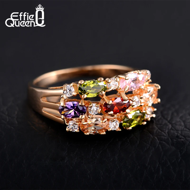 Effie queen, новое модное красивое кольцо с цветком из циркона, роскошное розовое золото, Женское Обручальное кольцо, модное ювелирное изделие DDR01