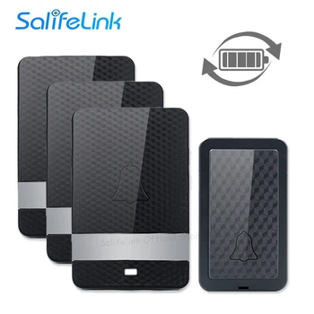 

New Self-Powered Waterproof Wireless Doorbell LED Light No Battery Home Cordless Bell US EU UK AU Plug 1 Push Button 3 Receivers