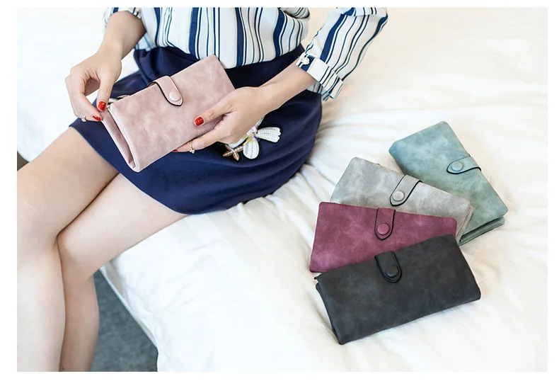 MJ Women Leather Wallets Matte PU Leather Long Wallet Lady's Brand Design Bi-Fold Clutch Purse Coin Pocket Multiple Card Holder (8)