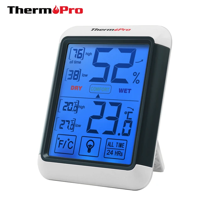 ThermoPro TP55 Digital Hygrometer Indoor Thermometer Humidity Gauge with  Large Touchscreen and Backlight Temperature Humidity Monitor