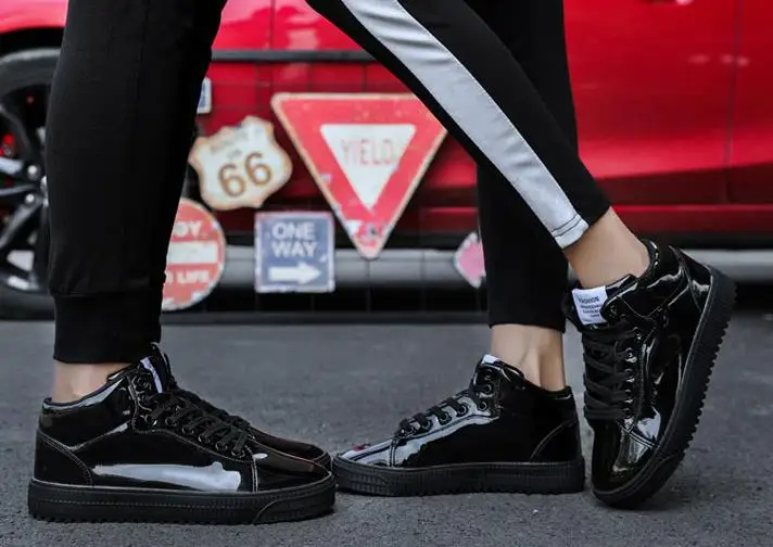 2019 мужские Яркие Кожаные высокие кроссовки для студентов уличные туфли на плоской подошве с блестками спортивная обувь для мужчин обувь