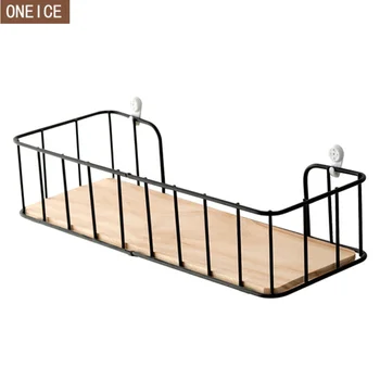 

European wall decoration storage rack Metal iron wood shelf Home wall flower shelf Kitchen bathroom wall storage free delivery