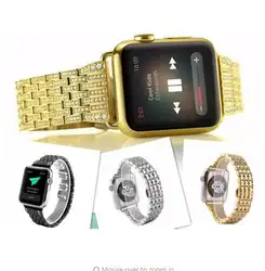 Для человека uxury Кристалл Rhinestone Алмазный Часы полосы для Apple Watch полосы 38/42 мм серии 1 серии 2 сияющий кристалл золотой ремень