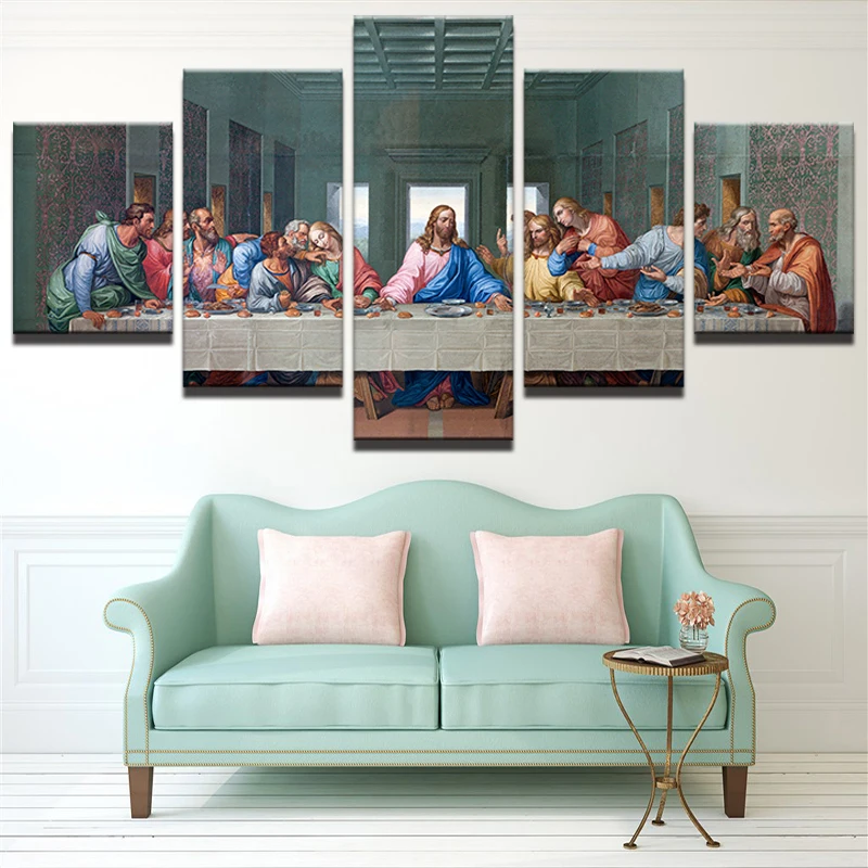 

Modular Pictures HD Printed Canvas Jesus Painting Wall Art Frame 5 Pieces Last Supper Landscape Poster Living Room Decor PENGDA