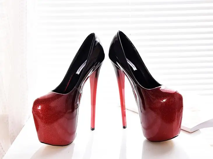

The new ultra-high fine heel 20cm hate sky height 22cm night club women's shoes gradually black red code wedding. shoes