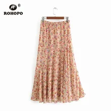 ROHOPO двухслойная женский по щиколотку шифоновая юбка с баской эластичность плиссированные макси розовые расклешенные Falda#2170