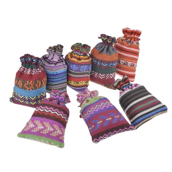 

10pcs Stripe Pure Cotton Fabric Tribal Wind Ornaments Storage Bag Drawstring Bags Package Box Bag Gift Decoration Supply 10*14cm