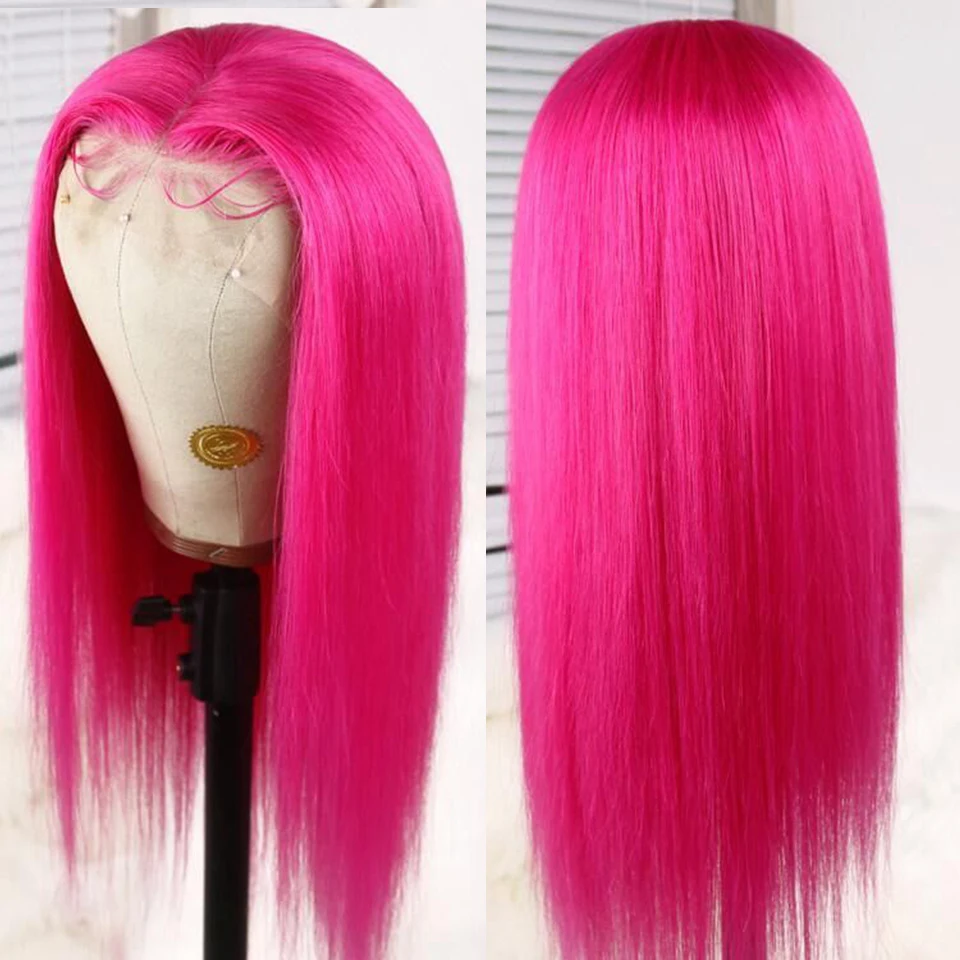 Preferred Hot Pink Straight Ombre Full Lace Human Hair Wigs 13x6 Lace Front Wig Remy Brazilian Transparent Lace Wigs For Women