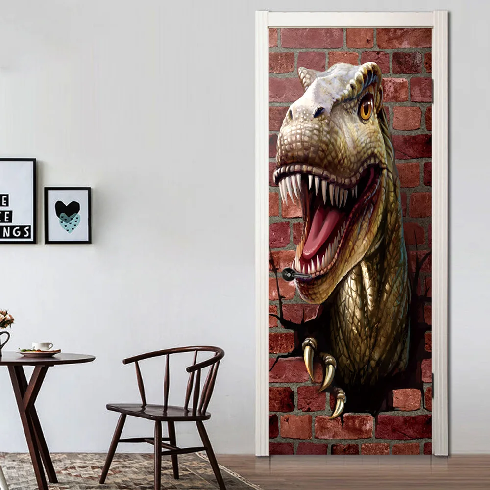 3D наклейки на дверь динозавра украшения на дверь животных детская спальня домашние наклейки водонепроницаемые художественные росписи домашний винтажный Декор подарок