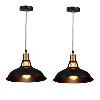 

Retro Industrial Edison Simplicity Chandelier Vintage Ceiling Lamp with Metal Shiny Nordic style Shade (Set of 2 Black)