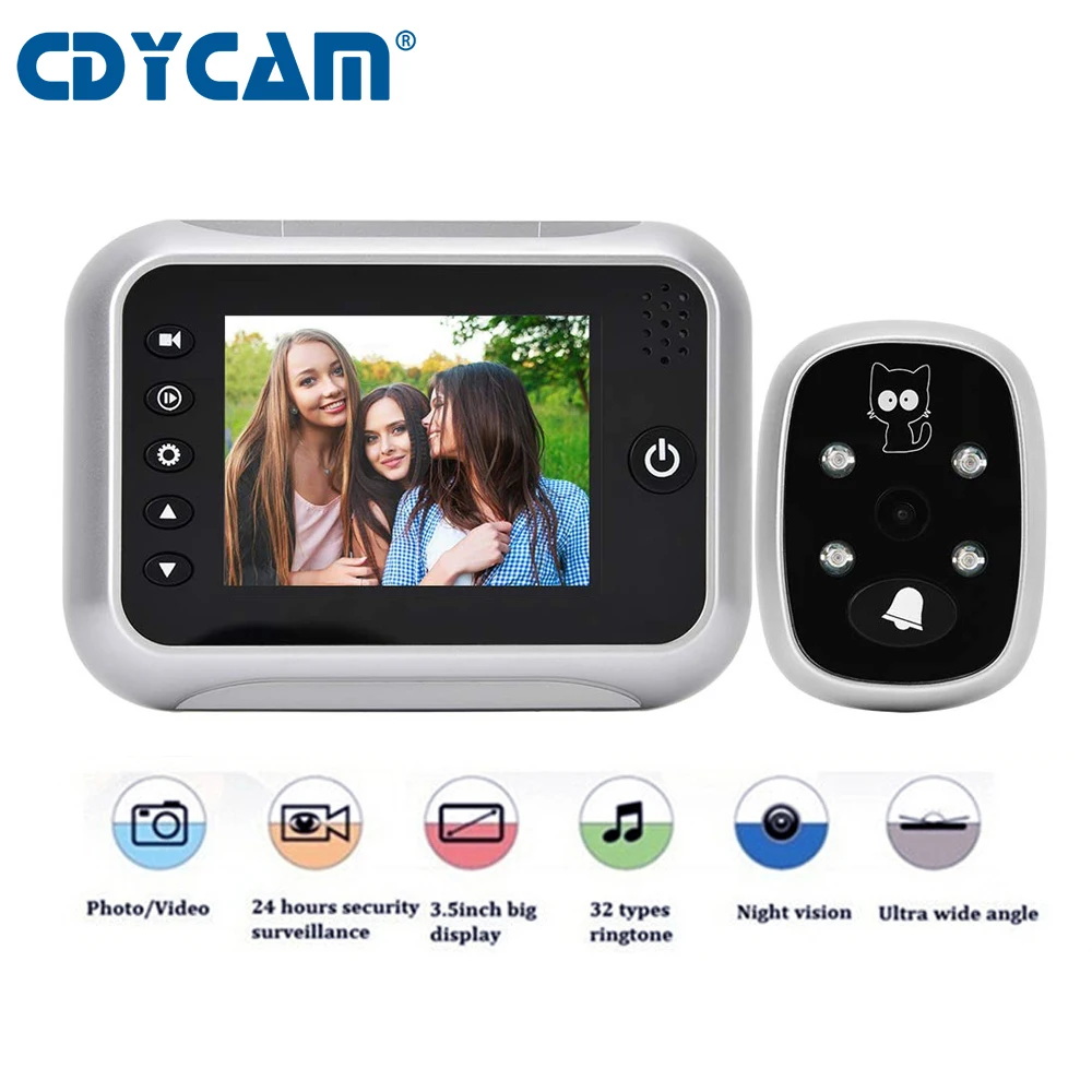 

3.5" LCD Color Display Smart cat Eye Video Doorbell Camera, IR Night Door Bell Peephole Security Camera Photo/Video Recording