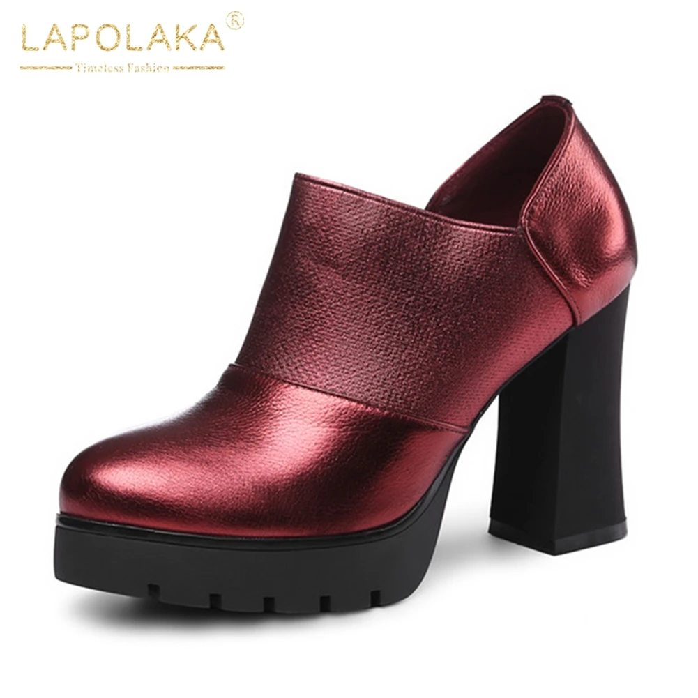 

LAPOLAKA 2018 Spring Top Quality Genuine Leather Women's Platform Fashion Pumps High Heels slip-on Shoes Woman