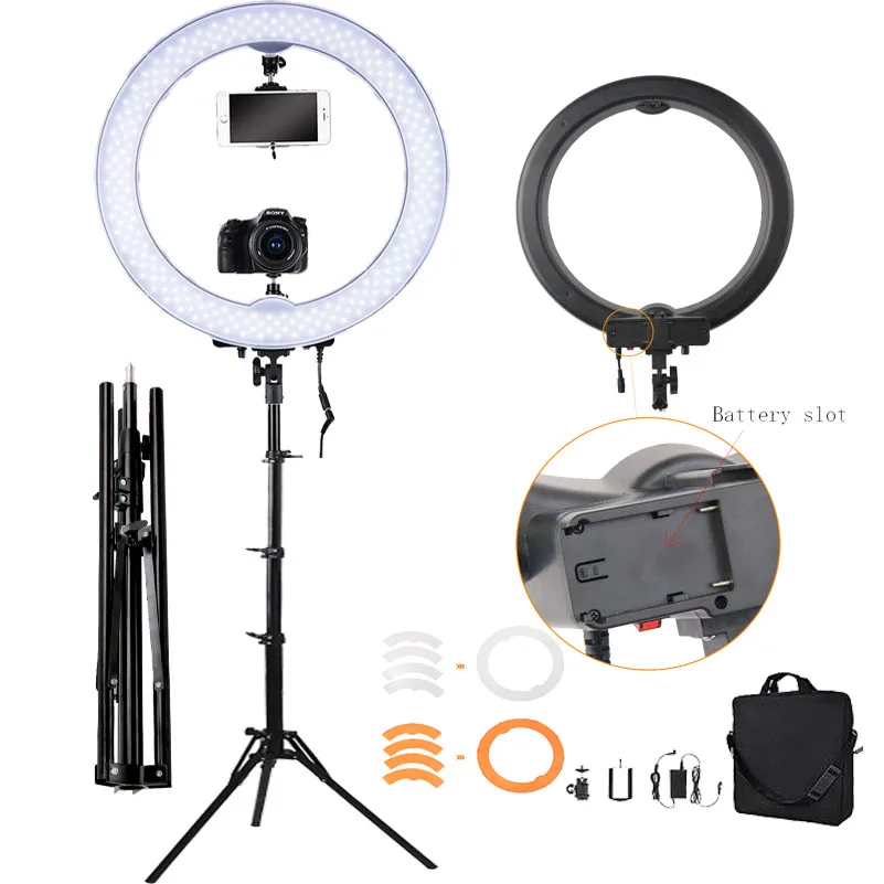 

fosoto Camera Photo Studio Phone Video 18" 55W 5500K 240 LED Photography Dimmable Ring Light Lamp with battery Slot&Tripod Stand