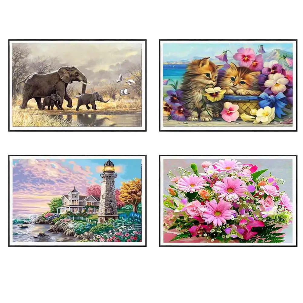 

45# No Frame 30x40cm Elephant Cat Flower Landscape Stitch DIY Gift Full Round Diamond Painting Home Wall Decoration