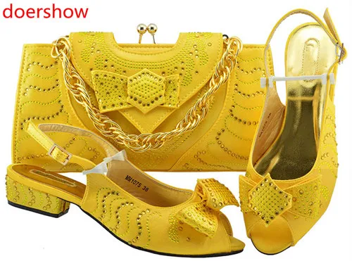 Doershow/красивая желтая Итальянская обувь с сумочкой в комплекте; комплект из туфель и сумочки в африканском стиле для выпускного вечера; вечерние летние босоножки! HH1-30